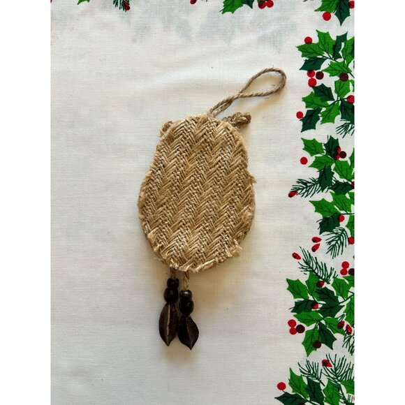 Handmade Burlap Rustic Owl Ornament Twine Hanger Wooden Beads Rustic Decor - Picture 2 of 3